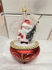 Soffieria De Carlini Christmas Ornament - Santa in Globe with Pinetree NEW