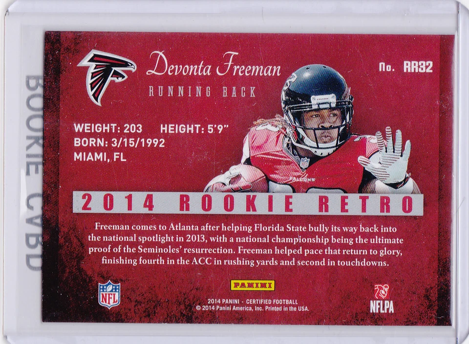 DeVONTA FREEMAN 2014 Certified RC Atlanta Falcons FOOTBALL ROOKIE CARD - Image 2 of 2