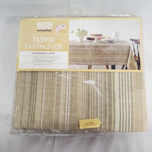Vintage Martha Stewart Tischdecke Sandstein Streifen hellbraun rund 70"