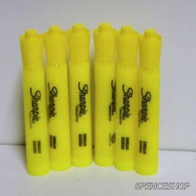 LOT OF 6 Sharpie Accent Tank Style Highlighter Chisel Tip Fluorescent Yellow 6PK