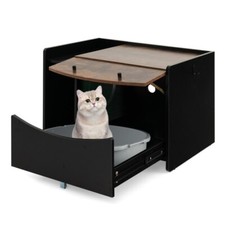 Cat Litter Box Wooden Cat Furniture Hidden Enclosed Cat Box With Pull-out Drawer
