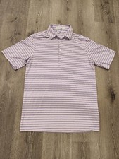 Criquet Mens M Short Sleeve Polo Shirt Blue Striped Pima Cotton Blend Golf Peru