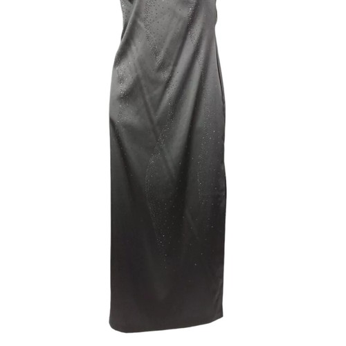 New RAMPAGE Sz 9 M Formal One Shoulder Maxi Dress Beaded Satin w Slit Black - Picture 2 of 12