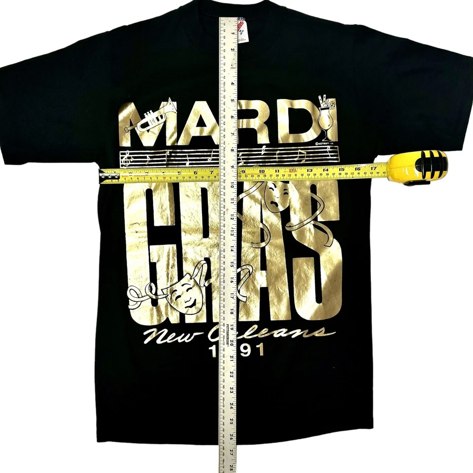 Nueva Camiseta De Colección Años 90 Russell Oro Brillante 1991 Mardi Gras Nueva Orleans Negra 50/50 Foto 3 de 4