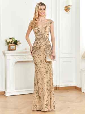Elegant Champagne Evening Dress For Women Mermaid Formal Sequins Party Dresses | eBay Elegant Champagne Evening Dress For Women Mermaid Formal Sequins Party Dresses | eBay