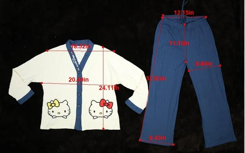 Hello Kitty X Tutu Anna Sanrio Juego de 2 Pijama Botón Frontal Blanco Azul M/L Foto 2 de 4