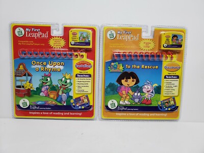 Lot of 2- Leap Frog My First Leap Pad Book & Cartridge Dora & Once Upon a Rhyme