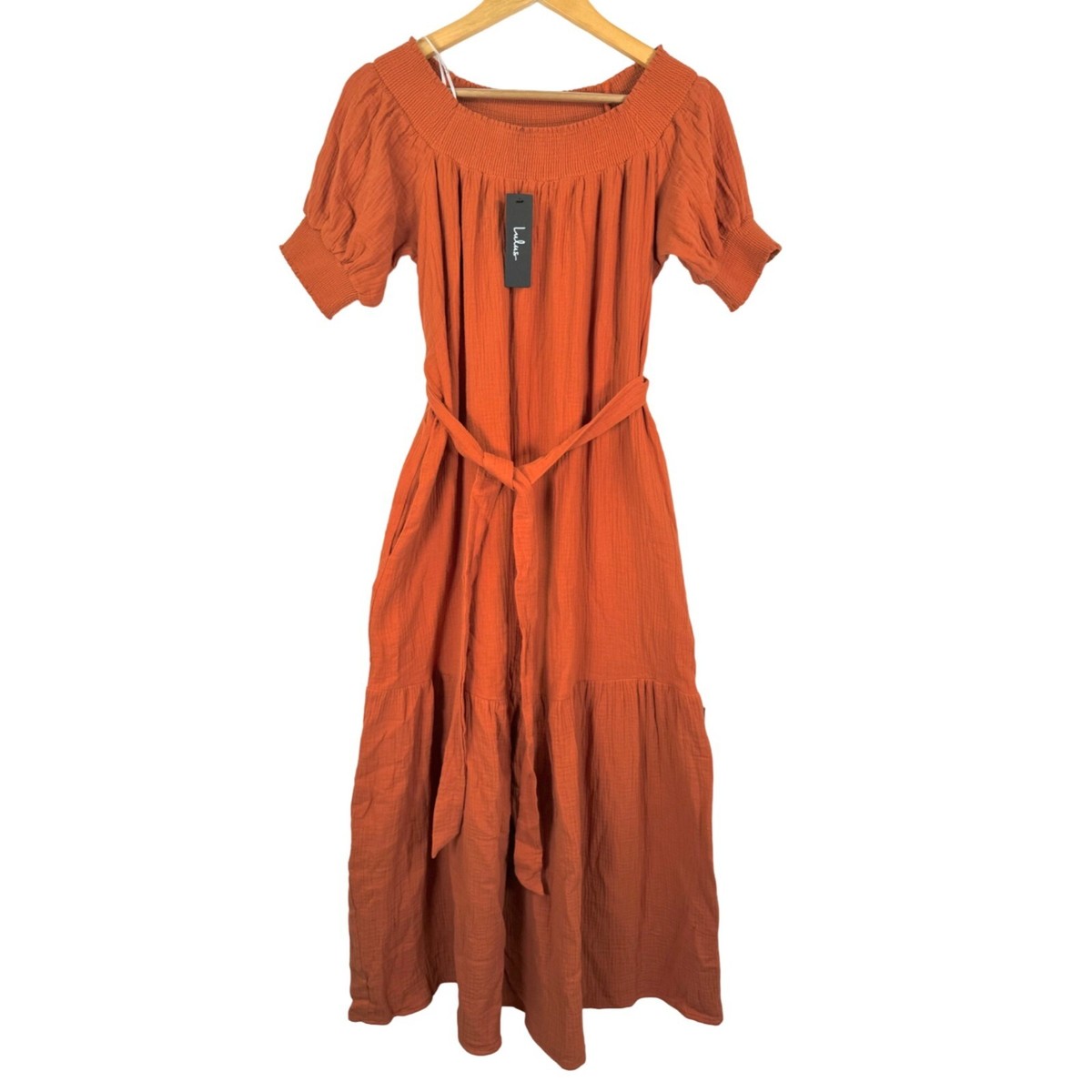 open lace back dress Rosa Halter Linen Midi Dress-Burnt Orange main image 0