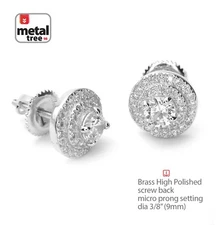 Men's Bling Iced CZ Silver Plated Round Screw Back Stud Earrings SE 11836 S