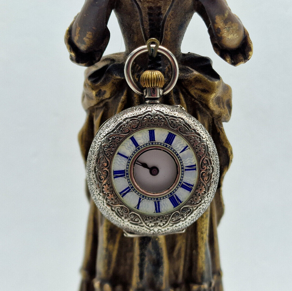 ANTIQUE SOLID SILVER HALF HUNTER POCKET WATCH 35 … - image 1