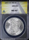 1891-S $1 Morgan Silver Dollar ANACS MS 62 | Uncirculated UNC