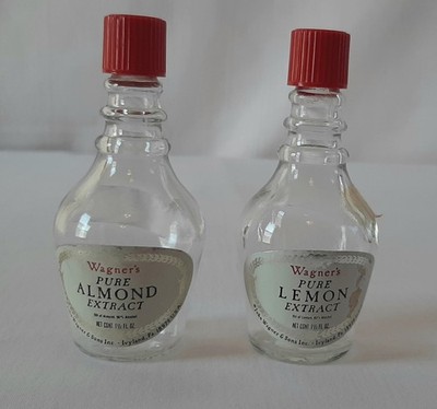 2 Vintage Wagners Extract Bottles - Pure Almond and Pure Lemon Extract
