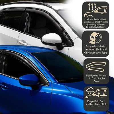 Tape-On Rain Guard Window Visor Dark Grey 4pcs For 2013-2015 Audi A3 Hatchback
