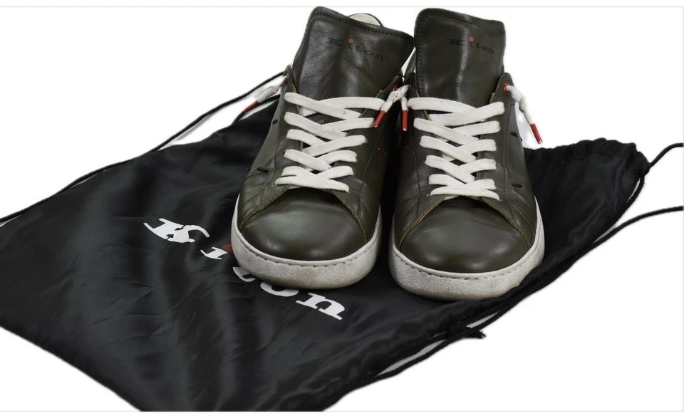 ZAPATOS ZAPATILLAS KITON Piel de becerro verde oliva hechos a mano lujo 42 = EE. UU. Talla 9 Foto 4 de 4