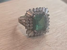 Vintage Gold Over Sterling Silver 925 Green CZ Cocktail Ring Size 8 Read Desc