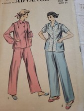 Vintage 1950s Advance Pattern 5877 Pajamas Miss Size 16 Bust 34 Factory Folded