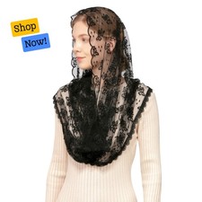 Elegant Embroidered Lace Mantilla Veil for Catholic Worship