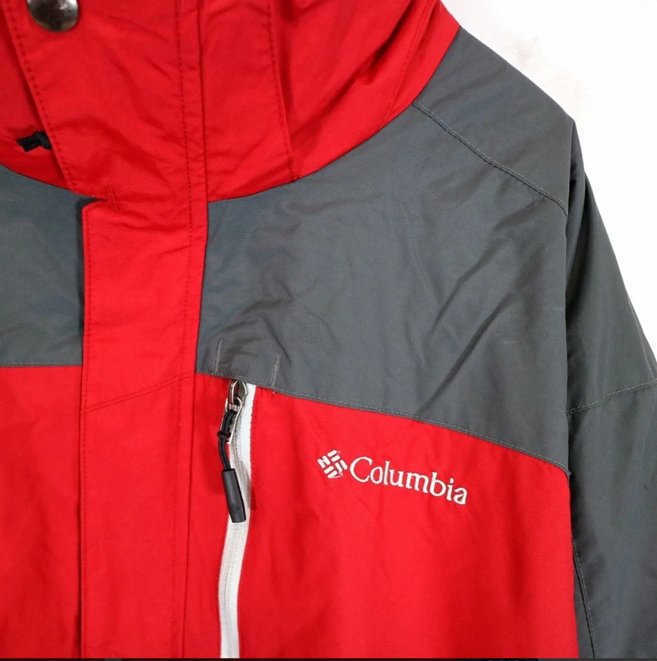 COLUMBIA Omni-Tech INTERCHANGE WINDBREAKER JACKET Red/Gray Hood Nylon MEN'S L - Image 2 of 4
