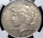 1934 S PEACE DOLLAR NGC AU 53 NATURAL SLIGHTLY GREYING GLOSSY SILVER SURFACES,