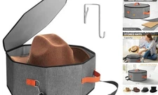 Hat Storage Box for Women & Men, Hardboard Support Cowboy Hat Boxes with 1 Grey