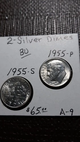 2  Silver Dimes BU Luster  1955-S / 1955  Roosevelt    Lot A-9