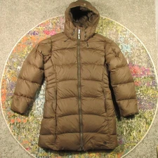 Mountain Hardwear Down Puffer Jacket Parka Women's M Brown Long Zip Off Hood