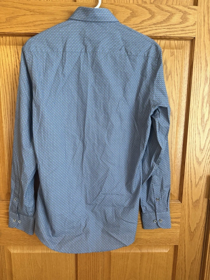 NWT Visconti Black Men’s Long Sleeve Blue Geometric Dot Shirt Size - M 39/40 - Image 2 of 4