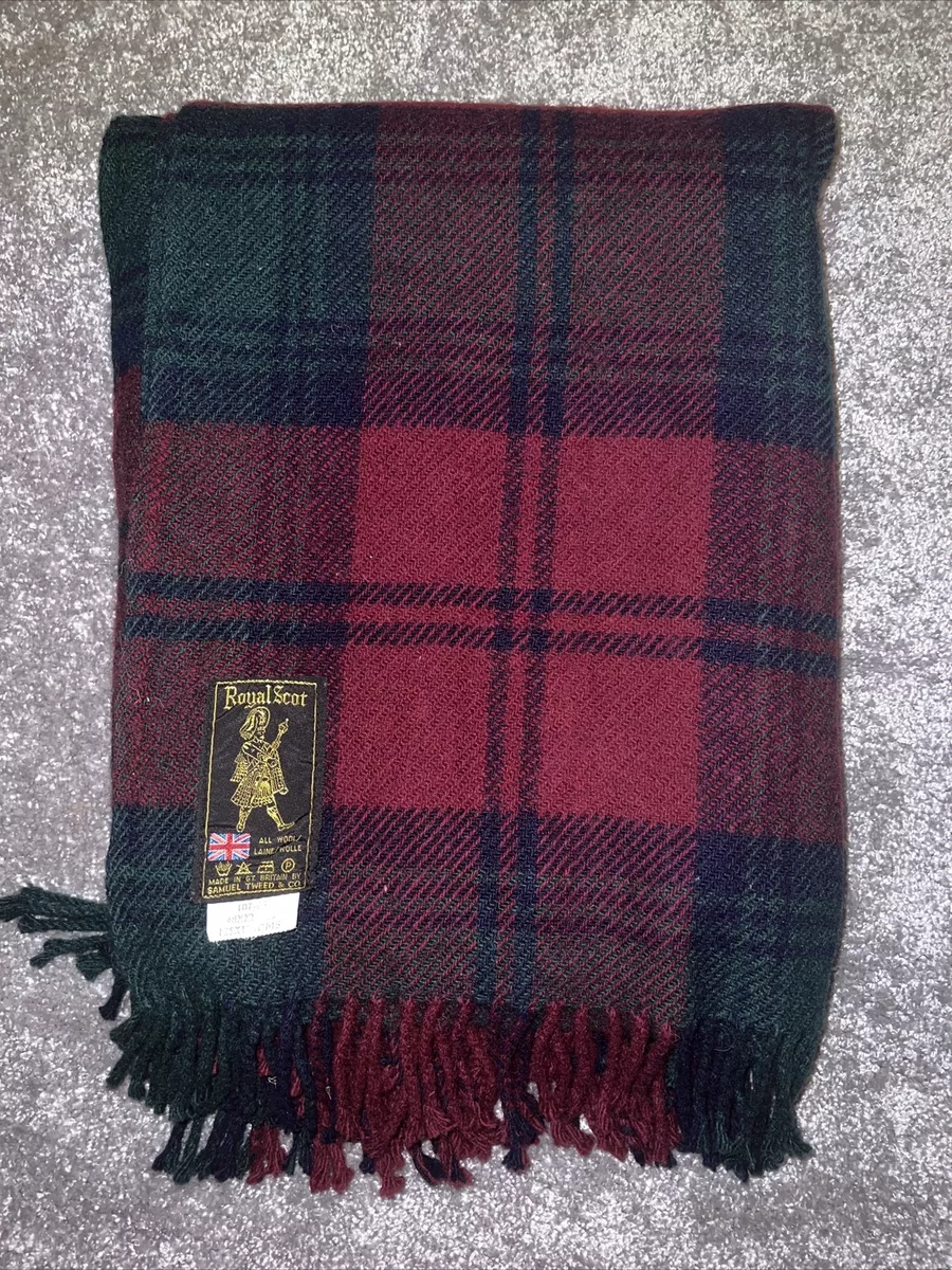 Royal Scot Vintage Wool Blanket Red Green Plaid Made In UK 48x72in