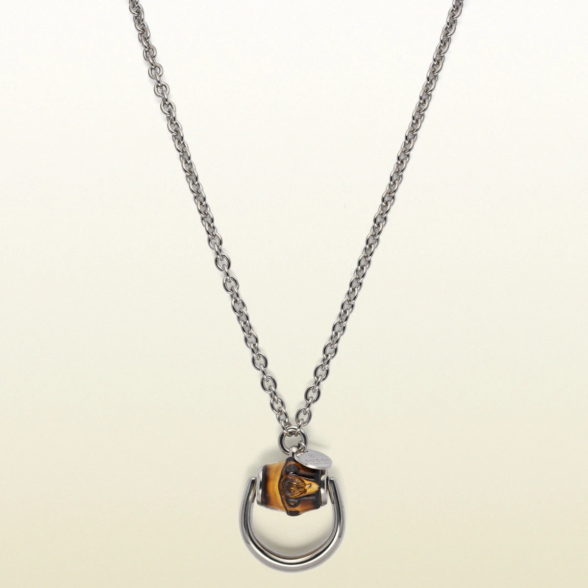 GUCCI Bamboo Horsebit Pendant Necklace in Sterling Silver 29.5