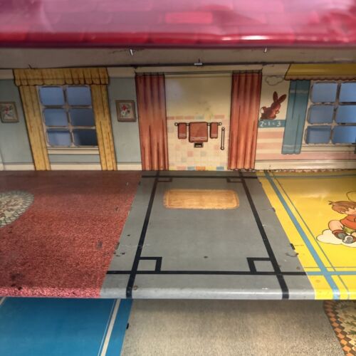 Vintage Marx Dollhouse Tin Metal Litho Colonial Doll House 2 Story Furniture - Picture 8 of 12