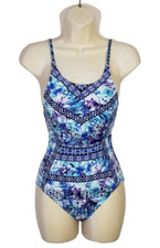 Tommy Bahama Women Sz 2 One Piece Swimsuit Aqua Petals High Neck Crossback Strap