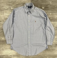 Ralph Lauren Yarmouth Men's Size 16-32 Solid Blue Button Up Shirt 100 cotton