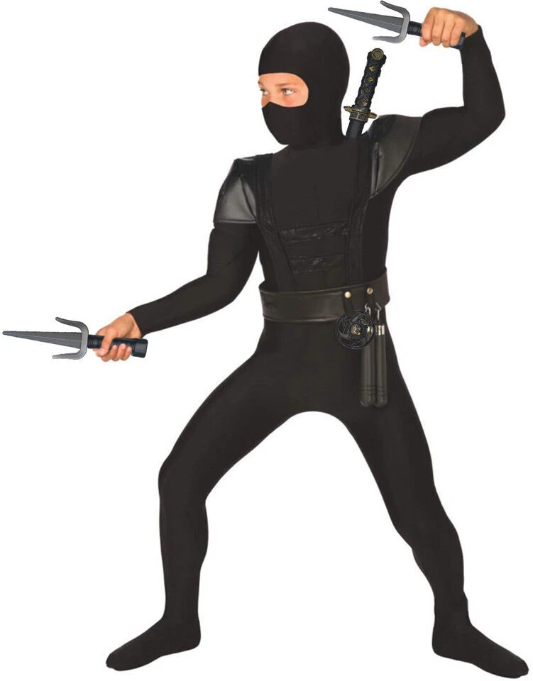 Disfraz de Ninja Negro para Niños + Juguetes Traje de Guerrero Samurai ¡Halloween 8 Artículos! Foto 4 de 4