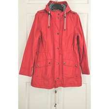F&f Women's Coat Sz 12 Red Hooded Raincoat Outdoor Fall Winter Lined