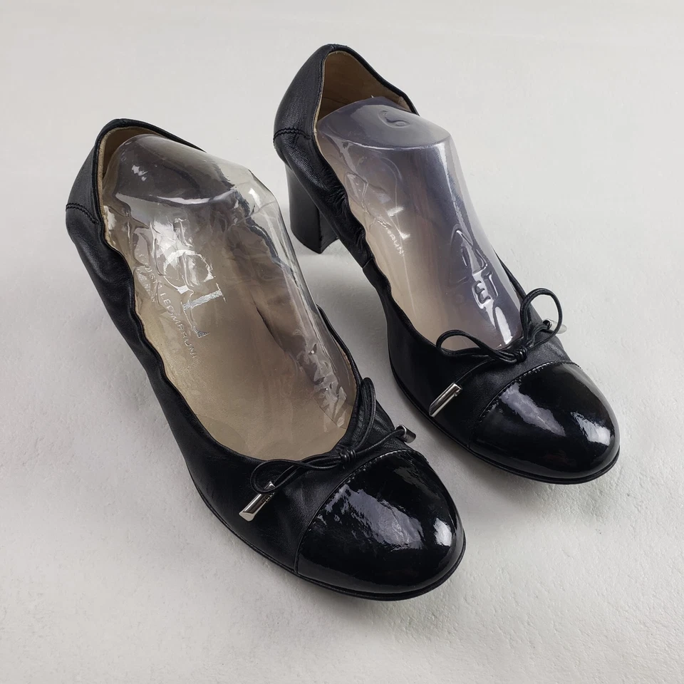 AGL Zapatos de salón con moño de cuero negro para mujer 9 EU 39 sin cordones Hecho en Italia Foto 2 de 4