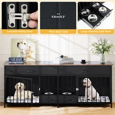 2 dogs Large dog crate furniture Indoor wooden kennel TV stand w/ dog feeder