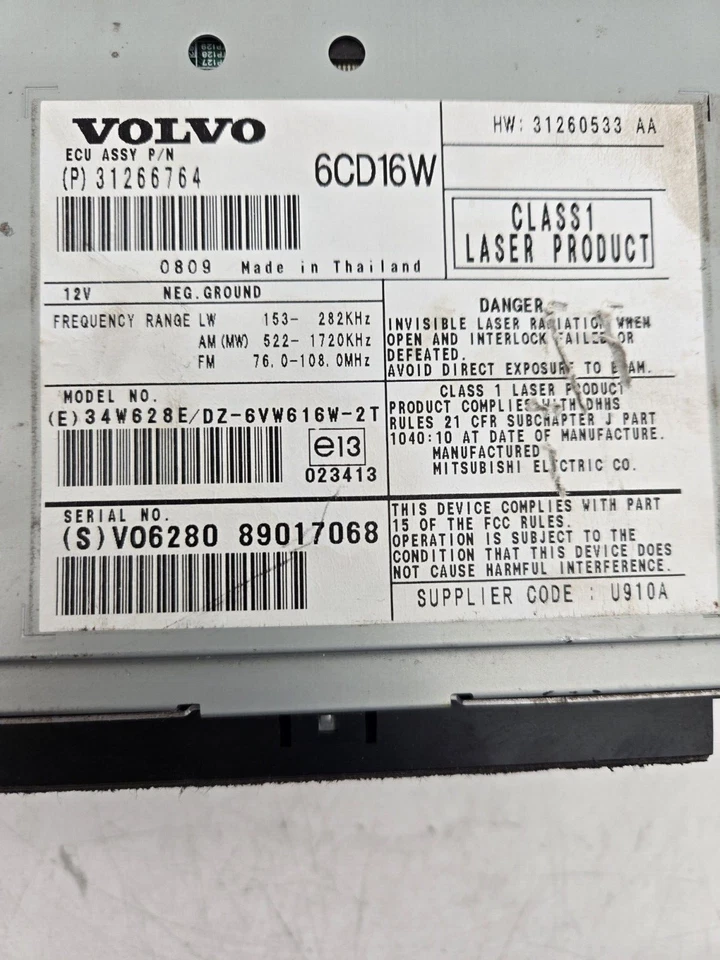 Volvo V50 AM FM 2009 reproductor de CD MP3 receptor de radio 31266764 fabricante de equipos originales Foto 3 de 4