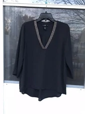 H&M Shirt Size US 8  Black V-Neck Tops Blouses