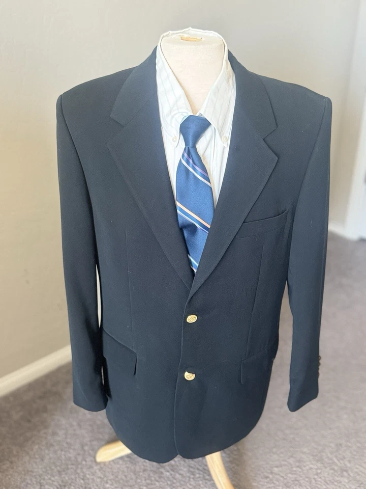 LL Bean Blazer Sports Coat Gold Buttons Casual Black 43 Regular Polyester - Image 2 of 4