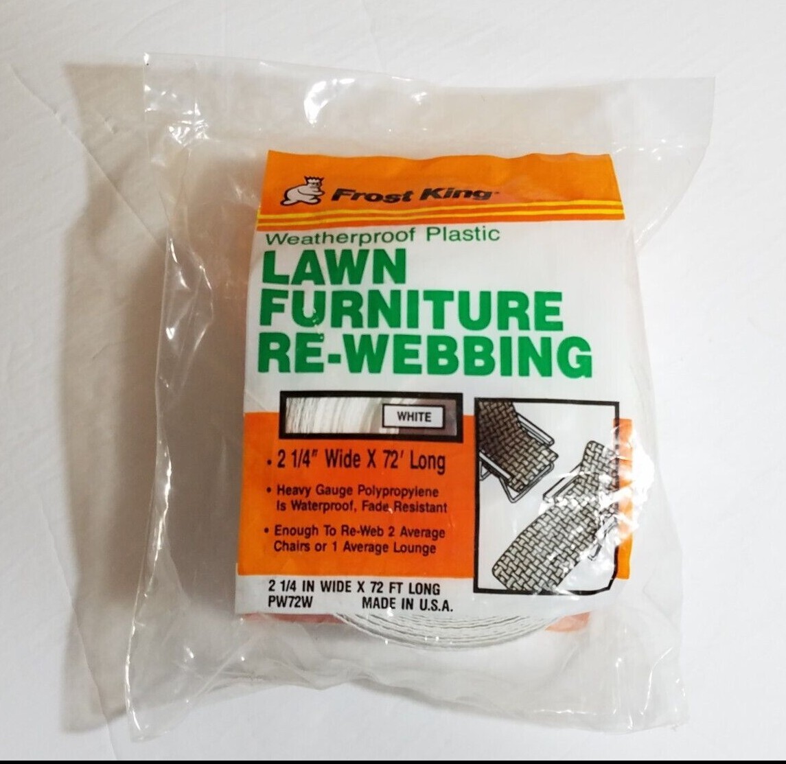 Frost King Lawn Furniture Rebing WHITE w/gray stripe 72' x 2 1/4