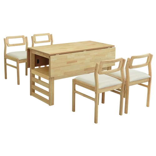 5Pieces 47.2"Extendable Square Dining Table Set Two Drop Leaves 4 Chairs Natural - Picture 6 of 20