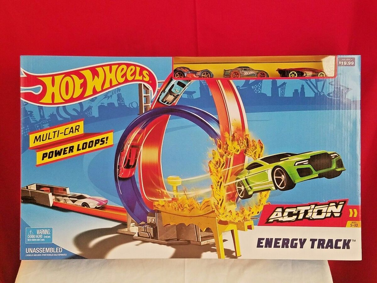 Hot Wheels Action Energy Track Double Power Loops Track Set 3 Cars