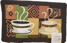 Printed Nylon Kitchen Rug nonskid back 20"x32" 2 HOT COFFEE CUPS, AL