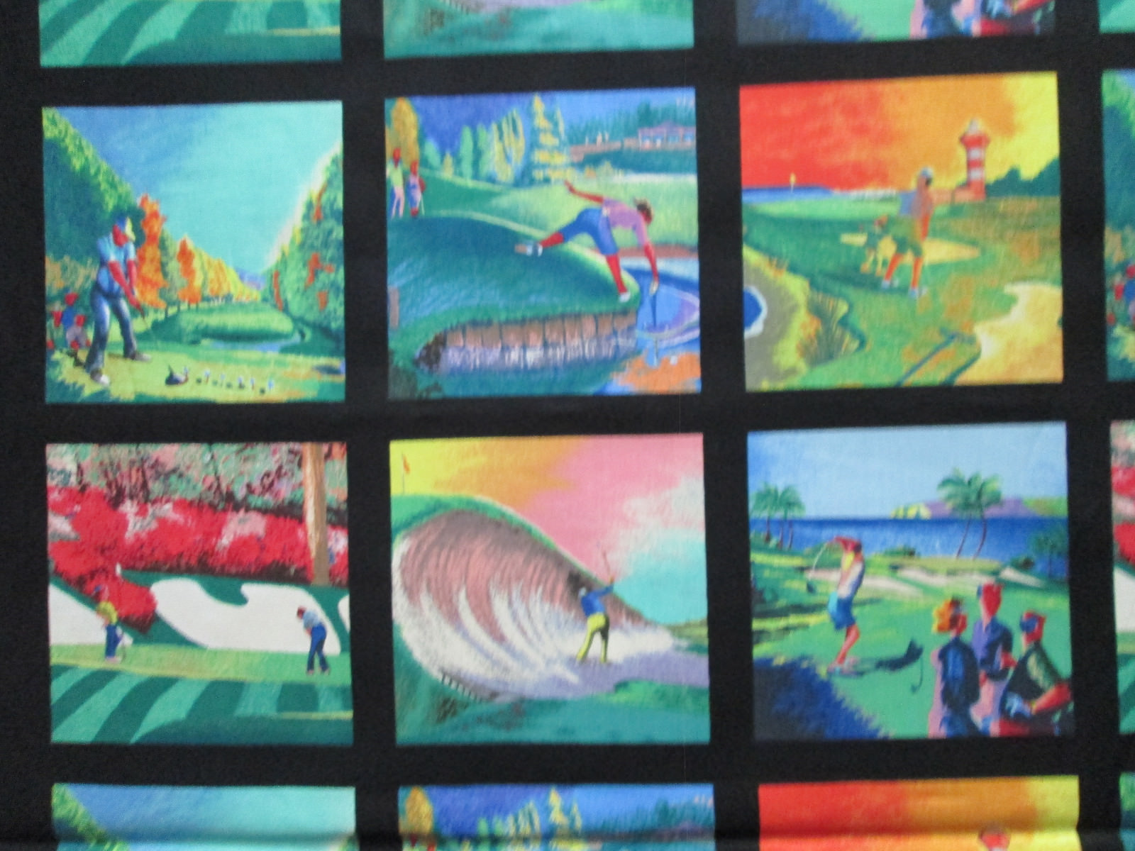 Golf Golfing Play Course 24 Block Cotton Fabric Panel eBay