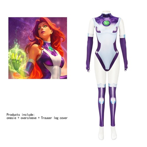 Teen Titans Superhero Starfire Koriand'r Jumpsuit Cosplay Costume Zentai Outfit - Picture 5 of 5