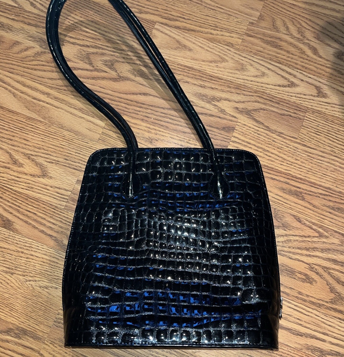 Credi tall patent leather Croc Embossed Shoulder Bag