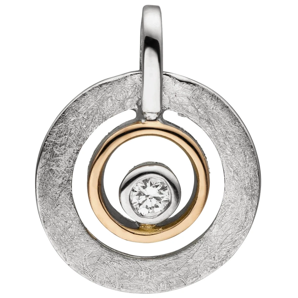 Anhänger 2 Kreise aus 585 Gold Rotgold teilrhodiniert mit Diamant Brillant - Bild 1 von 1