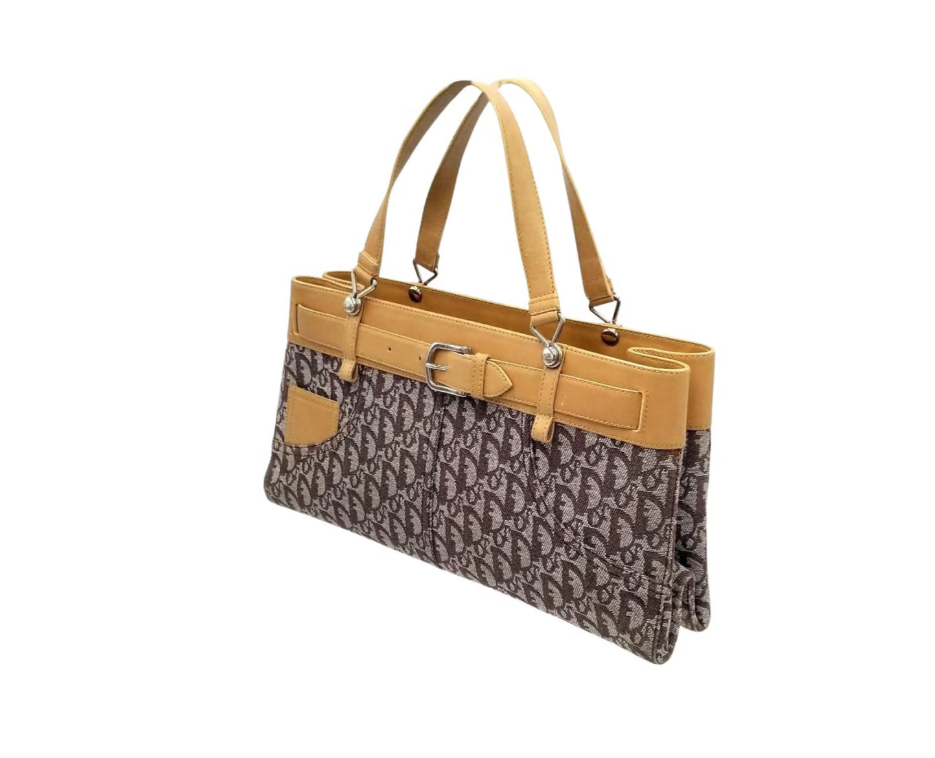 Dior Vintage Trotter Monogram Buckle Detail Tote | eBay