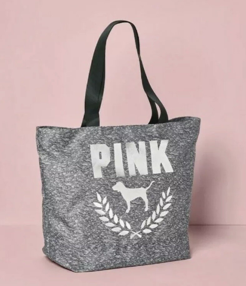 NEW Victoria's Secret PINK Nation Dog Black Gray Marl Logo Tote