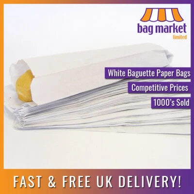 Weiße 4"" x 6"" x 14""/26"" Papierbaguette Taschen | Panini/French Stick/Saiten/Lebensmittel